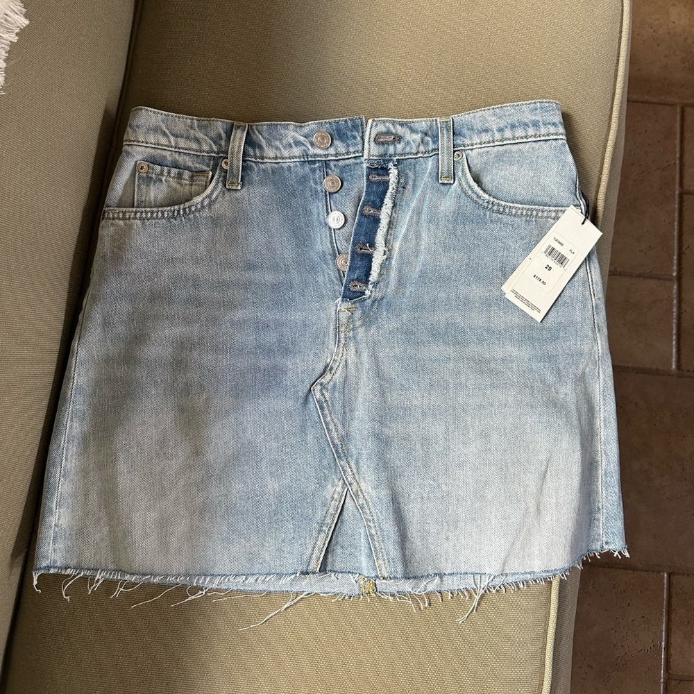 7 For All Mankind Light Blue Denim Mini Skirt